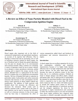 A Review on Effect of Nano Particle Blended with Diesel Fuel in the Compression Ignition Engine