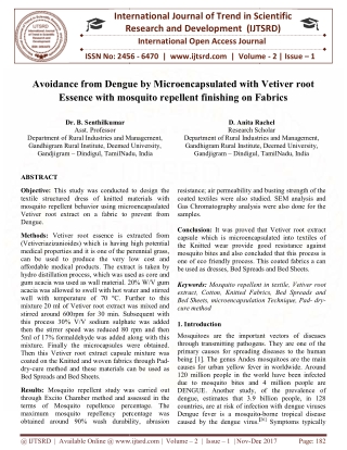 Avoidance from Dengue by Microencapsulated with Vetiver root Essence with mosquito repellent finishing on Fabrics