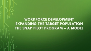 Workforce Development Expanding the Target Population The SNAP Pilot Program – A Model