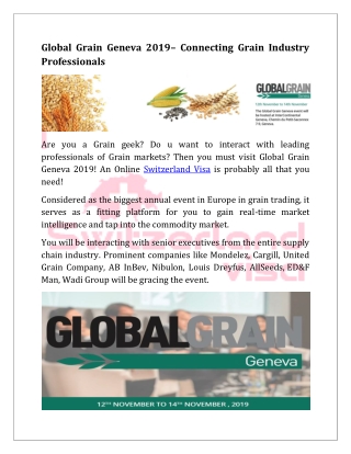 Global Grain Geneva 2019 –Connecting Grain Industry Professionals