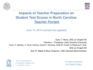 Impacts of Teacher Preparation on Student Test Scores in North Carolina: Teacher Portals