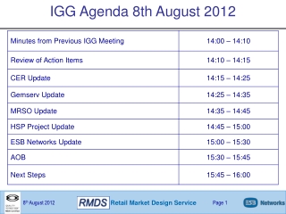 IGG Agenda 8th August 2012