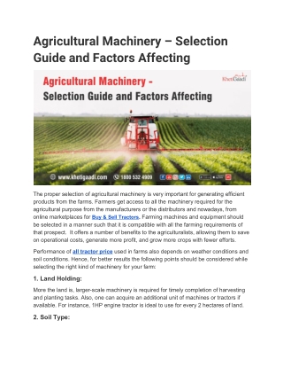 Agricultural Machinery – Selection Guide and Factors Affecting