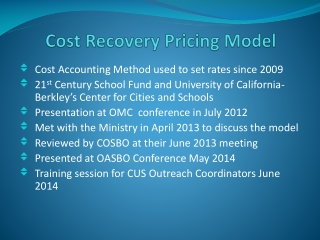 Cost Recovery Pricing Model