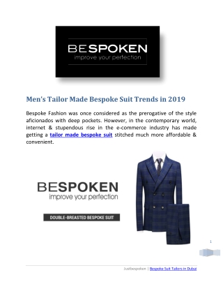 Latest Fashion Trends of Men’s Tailor Made Bespoke Suit