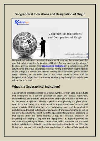 Geographical Indications and Designation of Origin