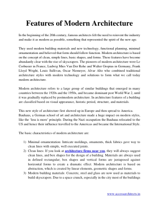 Features of Modern Architecture