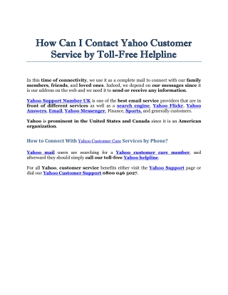 How Can I Contact Yahoo Customer Service by Toll-Free Helpline