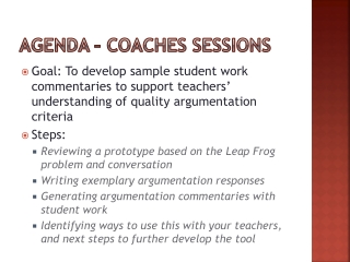 Agenda – Coaches Sessions