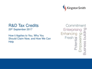 R&amp;D Tax Credits 20 th September 2017