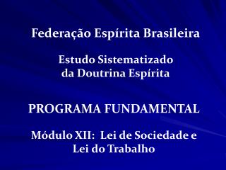PROGRAMA FUNDAMENTAL Módulo XII: Lei de Sociedade e Lei do Trabalho