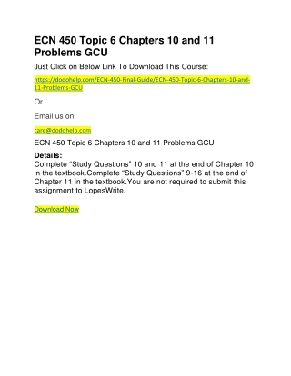 ECN 450 Topic 6 Chapters 10 and 11 Problems GCU