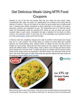 Get Delicious Meals Using MTR Food Coupons