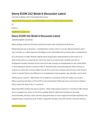 Devry ECON 312 Week 6 Discussion Latest