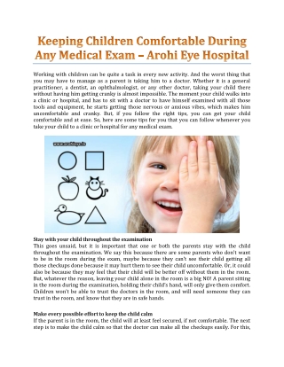 Keeping Children Comfortable During Any Medical Exam - Arohi Eye Hospital