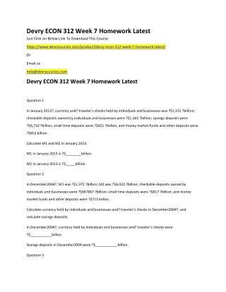 Devry ECON 312 Week 7 Homework Latest