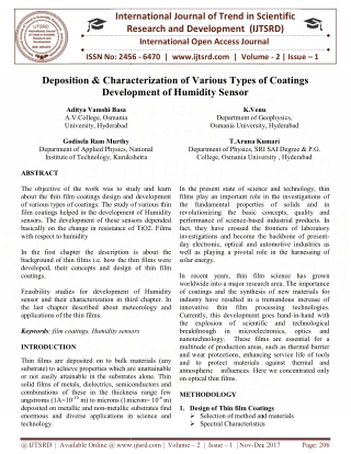 Deposition and Characterization of Various Types of Coatings Development of Humidity Sensor