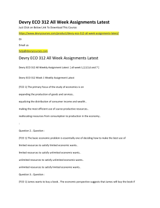 Devry ECO 312 All Week Assignments Latest