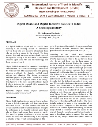 Digital Divide and Digital Inclusive Policies in India A Sociological Study