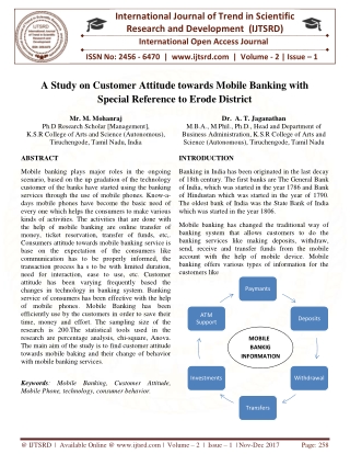 A Study on Customer Attitude towards Mobile Banking with Special Reference to Erode District