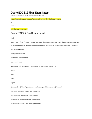 Devry ECO 312 Final Exam Latest