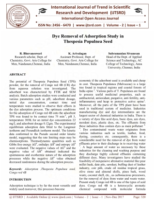 Dye Removal of Adsorption Study in Thespesia Populnea Seed