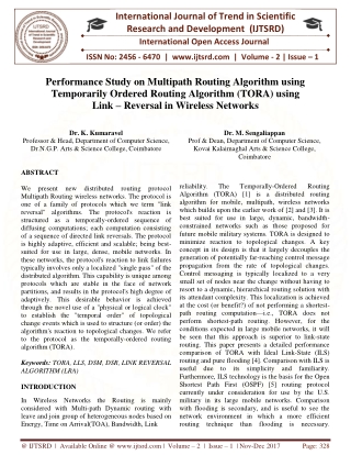 Performance Study on Multipath Routing Algorithm using Temporarily Ordered Routing Algorithm TORA using Link - Reversal