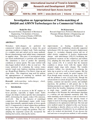 Investigation on Appropriateness of Turbo matching of B60J68 and A58N70 Turbochargers for a Commercial Vehicle