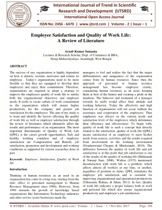 Employee Satisfaction and Quality of Work Life A Review of Literature