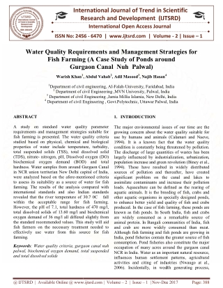 Water Quality Requirements and Management Strategies for Fish Farming A Case Study of Ponds Around Gurgaon Canal NUH Pal