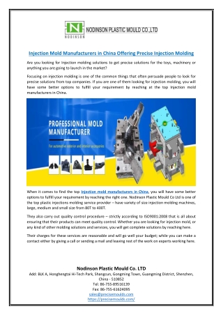 Injection Mold Manufacturers in China Offering Precise Injection Molding
