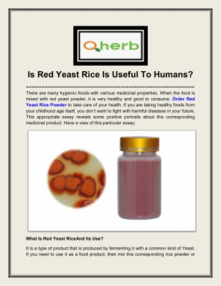 Is Red Yeast Rice Is Useful To Humans?