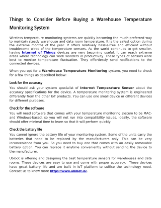 Things to Consider Before Buying a Warehouse Temperature Monitoring System