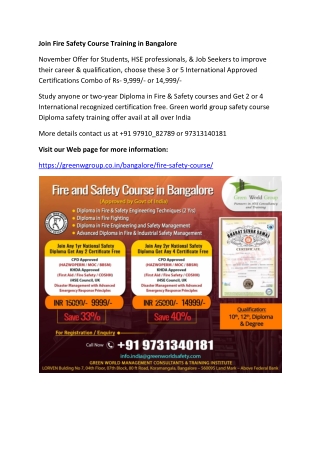 Join Fire Safety Course Training in Bangalore