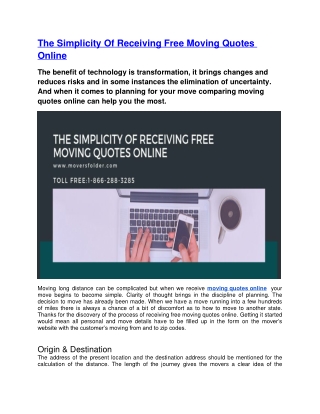 The Simplicity Of Receiving Free Moving Quotes Online