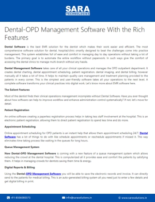 Dental-OPD Management Software With the Rich Features