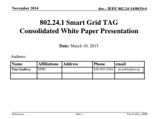 802.24.1 Smart Grid TAG Consolidated White Paper Presentation