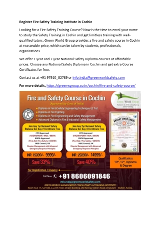 Register Fire Safety Training Institute in Cochin