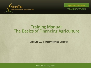 Training Manual: The Basics of Financing Agriculture