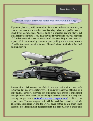 Pearson Airport Taxi Offers Hassle Free Service within a Budget