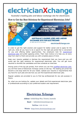 How to Get the Best Solutions for Experienced Electrician Jobs