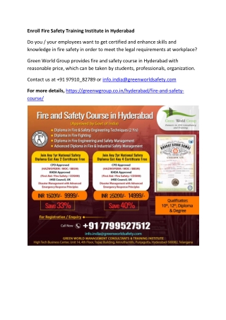 Enroll Fire Safety Training Institute in Hyderabad