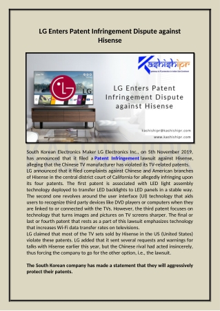 LG Enters Patent Infringement Dispute against Hisense