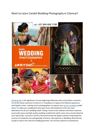 Want to Learn Candid Wedding Photography in Chennai?