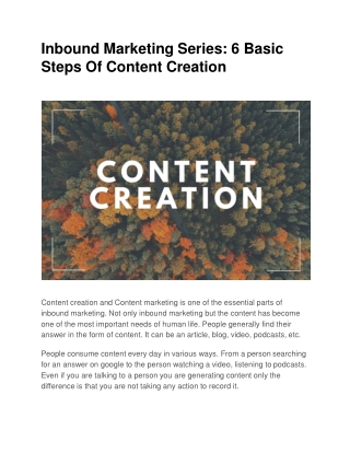 Inbound Marketing Series: 6 Basic Steps Of Content Creation