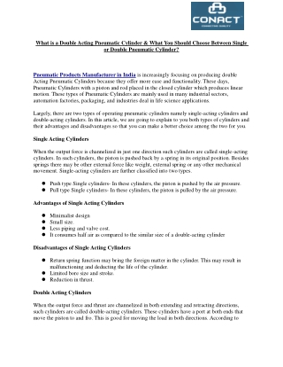 What is a Double Acting Pneumatic Cylinder & What You Should Choose Between Single or Double Pneumatic Cylinder?