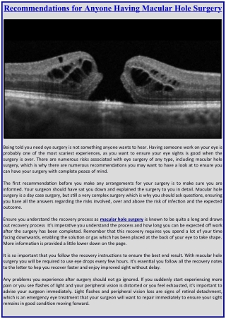 Recommendations for Anyone Having Macular Hole Surgery