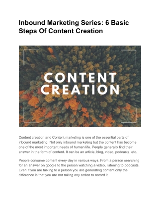 Inbound Marketing Series: 6 Basic Steps Of Content Creation