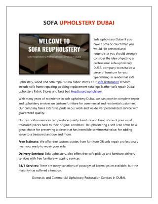Furniture Upholstery Repair in Dubai - Sofa Upholstery Dubai