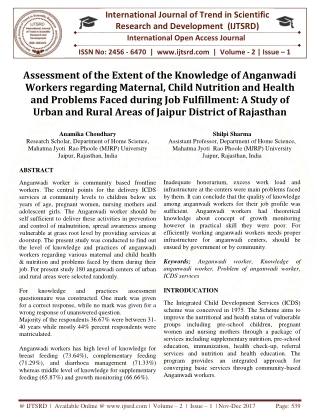 Assessment of the Extent of the Knowledge of Anganwadi Workers regarding Maternal, Child Nutrition and Health and Proble